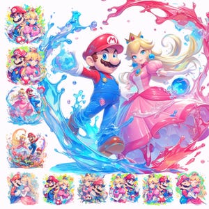 Images clipart Mario et Peach Saint-Valentin, graphiques et oeuvres d'art, esthétique arc-en-ciel, Images de jeux PNG, carte de jour d'amour
