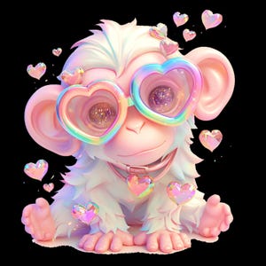 Iridescent Baby Monkey PNG: Sublimation Design (Digital Download)