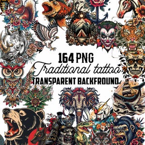 164 Retro Tattoo PNG Designs: Traditional Art Graphics (Digital Download)
