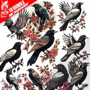 Raven Tattoo Design Bundle: Oldschool T-Shirt Graphics (Digital Download)