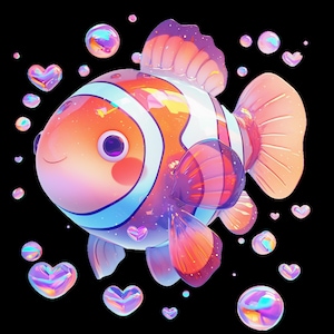 Iridescent Clown Fish Png, Sublimation Design, Kids Png, Baby Clown Fish Png, T-Shirt Design, Instant Download Png, DTF