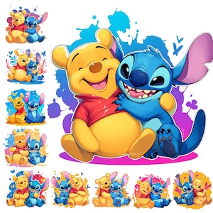 Winnie the Pooh and Stitch Clipart bundle - commercial use, instant download, sublimation, t shirt,mug, bag, splash