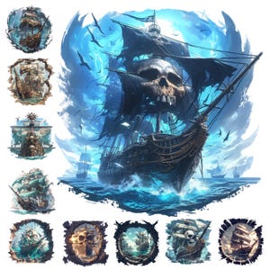 Pirate Ship Clipart Bundle: 3D Nautical Art, Commercial Use (Digital Download)