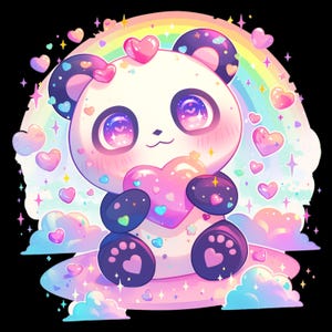 Paquete de imágenes PNG de panda iridiscente, diseño de sublimación, imágenes PNG para niños, imágenes PNG de bebé panda, diseño de camiseta, descarga instantánea PNG, DTF