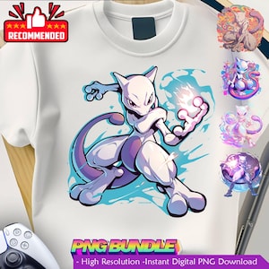 Mewtwo PNG / Diseño de camiseta / Sublimación / Descarga instantánea PNG / DTF