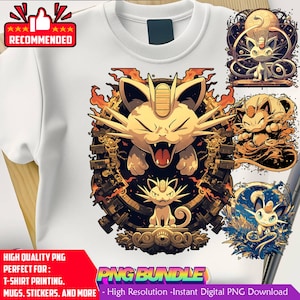 Meowth PNG Bundle: T-Shirt Design, Digital Download