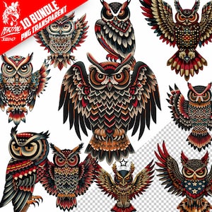 Owl Tattoo Art PNG: Retro Graphics, Commercial Use (Digital Download)