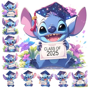 Stitch Graduation 2025 Clipart Bundle: Rainbow PNG Images (Digital Download