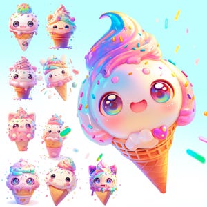 Ice Cream Cone Clipart Bundle: Sprinkles, Sweet Treat Art (Digital Download, 300 DPI PNGs