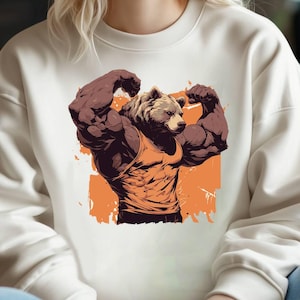 Muscular Bear Gym SVG, Powerlifting Beast PNG, Bodybuilding Clipart, Fierce Workout Animal, Fitness Motivation Art