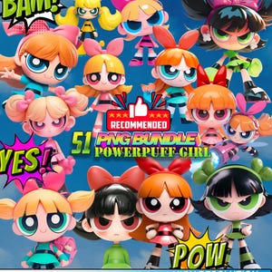 Powerpuff Girls PNG Clipart Bundle: 3D Cartoon Graphics (Digital Download, 300DPI)