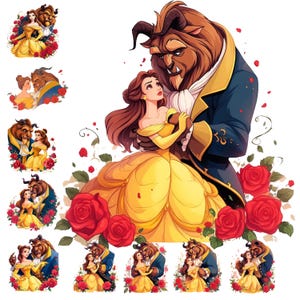 Piękna i Bestia PNG Cliparts Bundle, Piękna i Bestia PNG Cartoon Sublimation Cliparts, Piękna i Bestia Belle Tematyczne Clip Arts