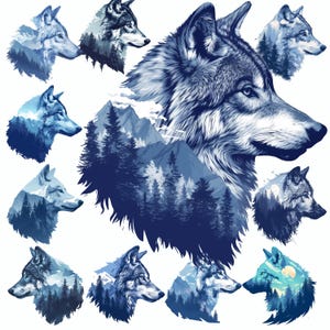 Wolf Clipart Bundle: Majestätische Wildtier-Kunst, kommerzielle Nutzung (Digitaler Download PNG-Dateien 3000x3000px )