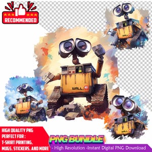 Wall-E PNG | Cute Robot Clipart | Pixar Wall-E Design | Sublimation PNG | Instant Download | T-Shirt, Mug, Sticker, Scrapbook | DTF Transfer