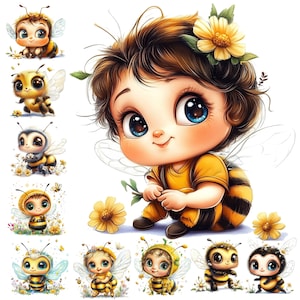 Cartoon Bee Clipart | Whimsical Bee Clipart Bundle | 10 High-Quality Designs | Animated Art | Printables | Commercial Use