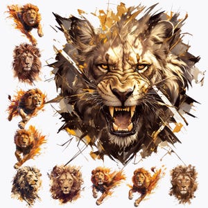 3D Lion Clipart Bundle: Regal Wildlife Art, Commercial Use (Digital Download PNG Files 3000x3000px )