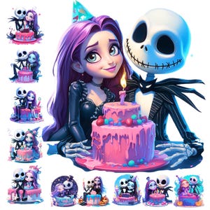 Cute Jack and Sally Birthday Watercolor Splash clipart bundle, Clipart Images, Graphics and Artwork, Rainbow Aesthetic