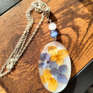 Resin Pendant Necklace Real Flowers in Clear Resin Oval Botanical Jewelry Handmade Nature Gift