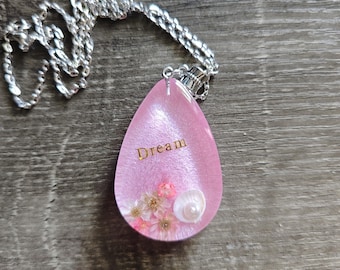 Resin Pendant with real flowers: Handmade Botanical Necklace Handmade Nature Gift
