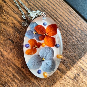 Resin Pendant Necklace Real Flowers in Clear Resin Oval Botanical Jewelry Handmade Nature Gift