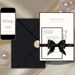 Invitación de boda atemporal, elegante invitación de boda minimalista, descarga digital instantánea, invitación en blanco y negro