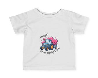 Camiseta para bebé, Draggin' A Truck Load of Hearts, ropa para niños con vehículos agrícolas, mono con temática de granja, camiseta de tractor con carga de corazones, para niños