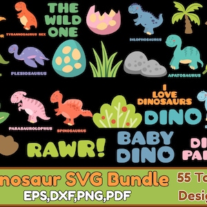 Dinosaurier-Svg-Bundle, 55 Dinosaurier-Svg-Bundle, Kinder-Dinosaurier-Svg-Dateien, Dino-Svg, Dinosaurier-Silhouette-Svg, Dinosaurier PNG, niedliche Dinosaurier-Svg