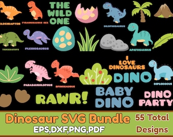 Dinosaur SVG Bundle: 55 Dino Designs (Digital Files)