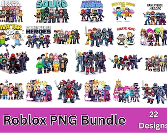 Paquete de imágenes PNG de Roblox: diseños de camisetas y pegatinas de videojuegos (descarga digital)