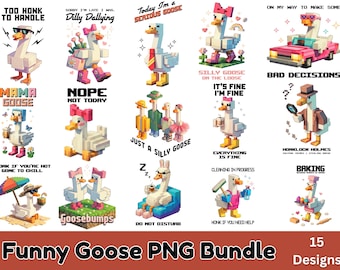 Rolig gås PNG-paket: Sublimeringsclipart, klistermärken (digital nedladdning 4500x5400 px)