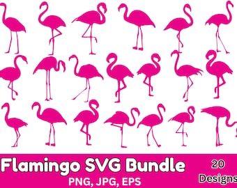 Paquete SVG de flamencos: imágenes prediseñadas de flamencos rosados, gráficos vectoriales (descarga digital)