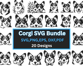 Corgi svg, 20 corgi svg-paket, söt corgi clipart, corgi png, hund svg, hund png, corgi hunddesigner, corgi hund svg-paket