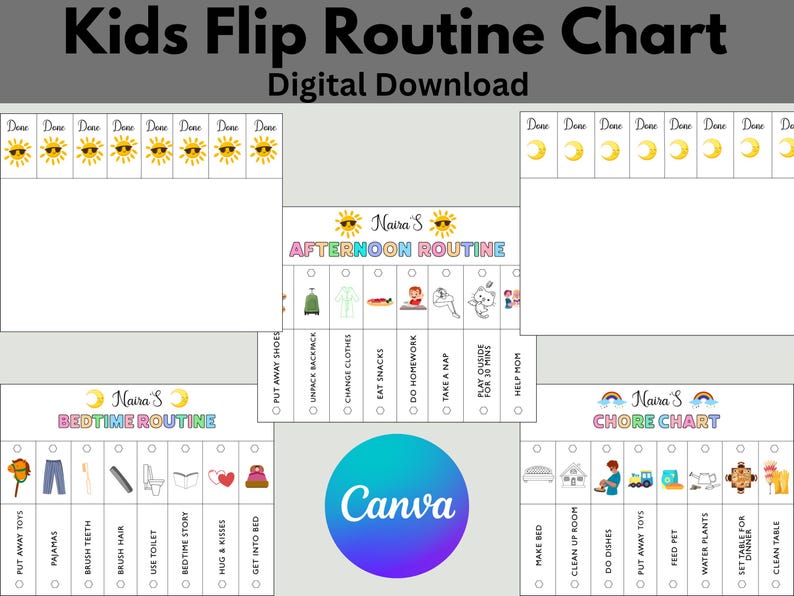 Kids Flip Routine Chart: Editable Visual Schedule (canva) - Etsy