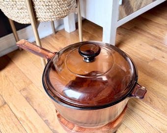 Vintage Corning Visions Amber Glass 2.5L Saucepan with Lid | Made in USA | Includes Pyrex V-25-C Lid | Retro Kitchenware