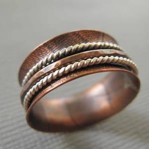 Copper Spinner Ring Sterling Silver Fidget Ring Custom Size