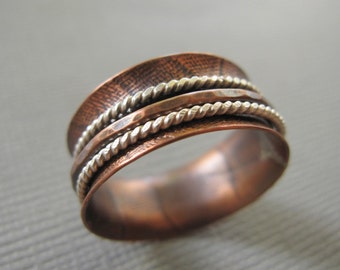 Copper Spinner Ring Sterling Silver Fidget Ring Custom Size