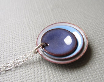 Purple Periwinkle Blue Mist Modern Minimalist Enamel Necklace