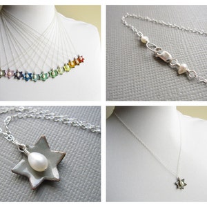 Dove Gray Jewish Star of David Necklace White Pearl Sterling Silver Enamel image 5