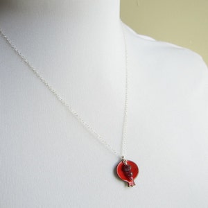 Pomegranate Necklace Red Enamel Judaica Garnet Sterling Silver image 3