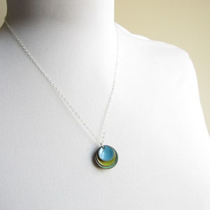 Modern Minimalist Enamel Necklace French Blue Mint Bitter Green image 2