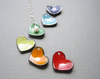 Choose a Color Enamel Pearl Heart Necklace Rainbow