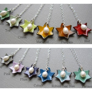 Jewish Star of David Necklace Choose Your Color Enamel White Pearl Sterling Silver image 2