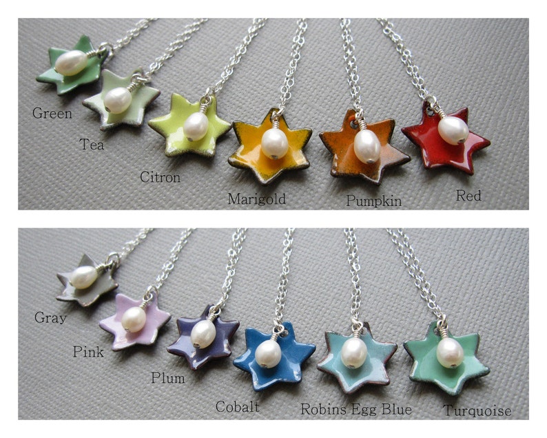 Jewish Star of David Necklace Choose Your Color Enamel White Pearl Sterling Silver image 2