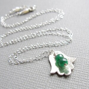 Hamsa Necklace Tiny Green Emerald Sterling Silver Jewish Judaica image 2