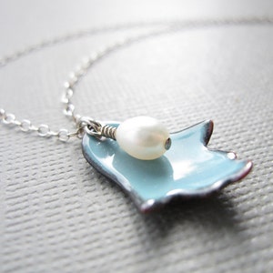 Robins Egg Blue Hamsa Necklace Enamel White Pearl Judaica Sterling Silver image 4