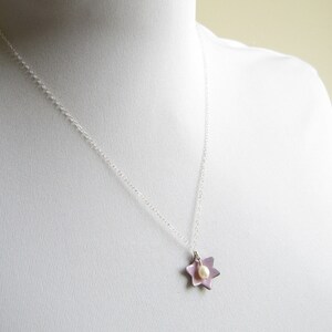 Pink Jewish Star of David Necklace Enamel White Pearl Sterling Silver image 3