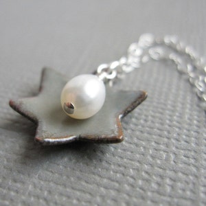 Dove Gray Jewish Star of David Necklace White Pearl Sterling Silver Enamel image 4