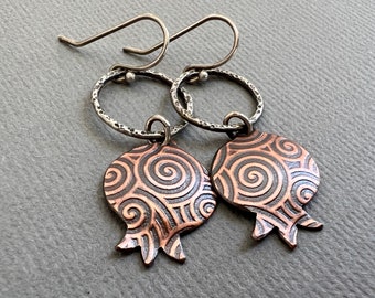 Sterling Silver and Copper Pomegranate Earrings