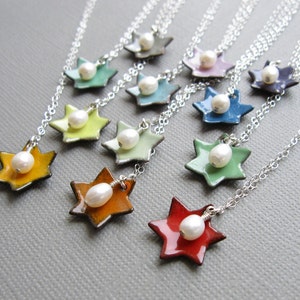 Jewish Star of David Necklace Choose Your Color Enamel White Pearl Sterling Silver image 3