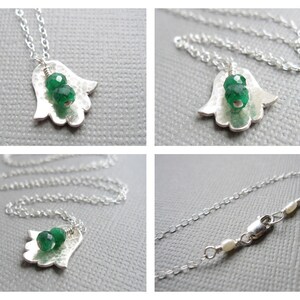 Hamsa Necklace Tiny Green Emerald Sterling Silver Jewish Judaica image 5